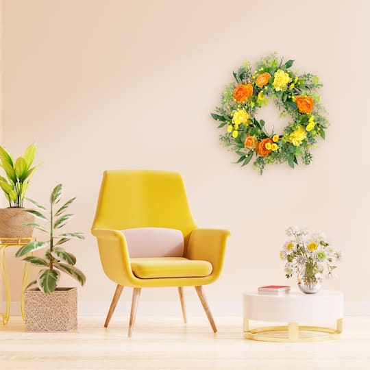 24" Orange & Yellow Spring Peony Floral Wreath